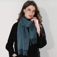 上海故事围巾女秋冬纯色100%山羊绒保暖披肩高档礼盒装 复古蓝