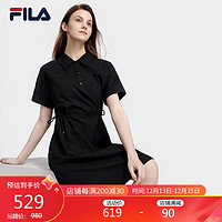 FILA 斐乐 官方女子梭织连衣裙2023夏季衬衫领宽松休闲连身裙