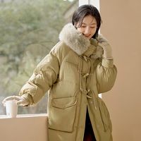 【美拉德】茵曼女装三防可拆卸大毛领加厚收腰显瘦羽绒服女过膝