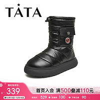 他她（TATA）2023冬时尚休闲拼色百搭时髦雪地靴女DWCV1DZ3【】 黑色（仿毛里） 40