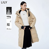 LILY2023冬女装保暖鹅绒时尚连帽通勤气质长款羽绒服外套加厚