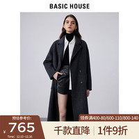 BASIC HOUSE/百家好毛呢外套女西装领羊毛大衣双面呢 深灰 M