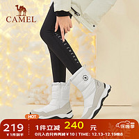 CAMEL 骆驼 女鞋雪地靴加绒高帮棉靴保暖短靴 A14303Z6332，白/黑，女款 35