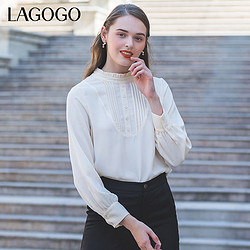 La·go·go 拉谷谷 Lagogo2021新款立领单排扣褶皱装饰上衣女KCSS539C12