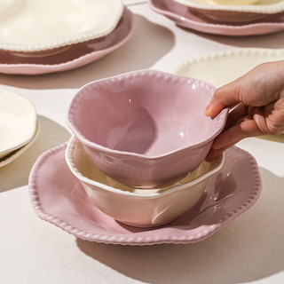 KAWASIMAYA 川岛屋 奶油风碗碟餐具家用2023新款特别好看的陶瓷饭碗面碗菜盘子 5英寸米饭碗(粉紫)