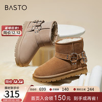 百思图时尚简约休闲雪地靴平跟圆头女短靴CD716DD3 驼色 38