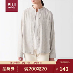 MUJI 無印良品 无印良品（MUJI） 女式 法兰绒 立领衬衫 长袖休闲 百搭衬衫 米色格纹 L