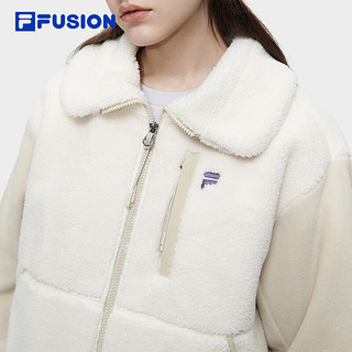 FILA FUSION斐乐潮牌棉服女2023冬时尚休闲仿羊羔绒翻领外套 糖砂白-IV 175/92A/XL