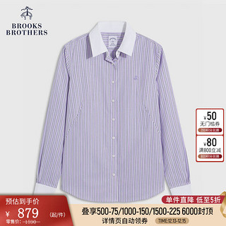 Brooks Brothers BrooksBrothers）女士新翻领竖条纹免烫长袖衬衫 B545-开放紫色 0