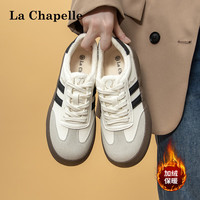 La Chapelle拉夏贝尔女鞋德训鞋女加绒冬百搭休闲小白鞋厚底复古运动鞋子女 白黑 加绒款 38