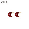 ZEGL法式复古耳环女小众设计感高级酒红色豆豆耳钉银针秋冬耳饰品 复古酒红豆豆耳环