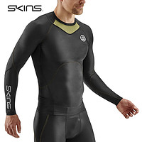 SKINSS3 Long Sleeve男士长袖 中度压缩衣 跑步速干运动服服 黑色撞橄榄绿 S