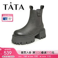 他她（TATA）英伦风切尔西靴女加绒炸街烟筒靴短靴2023冬商场同款WF401DD3 灰色（绒里） 39