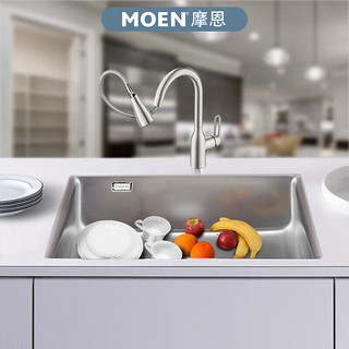 MOEN 摩恩 方正加厚不锈钢水槽套装厨房洗菜盆洗碗槽750MM单槽配防指纹龙头