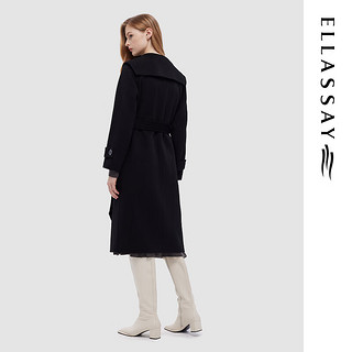 ELLASSAY歌力思100%绵羊毛中长款大衣女EWD343D02200 经典黑 XS