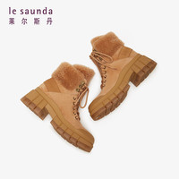 莱尔斯丹 le saunda商场同款时尚圆头加绒厚底马丁靴大黄靴女靴女鞋4T71503V 驼色 CMS 37