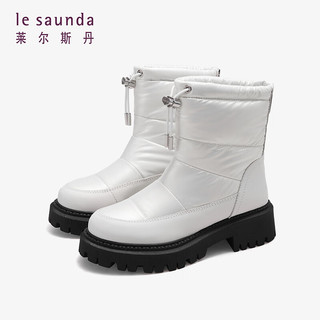 莱尔斯丹 le saunda2023冬时尚加绒圆头拉链羽绒面厚底棉靴女靴雪地靴4T45001V 黑色 BKL 37