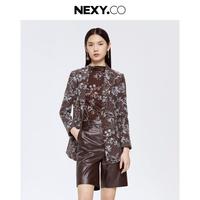 NEXY.CO 奈蔻 棕色印花西装外套女春季棉中国风时尚西服