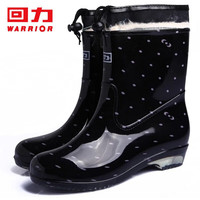 回力雨鞋女士款保暖时尚雨水鞋靴防水不易滑加绒加棉HL523粉点黑37码