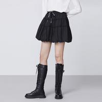 甜美松紧系带抽褶字母A字短裙