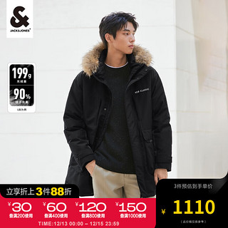 杰克琼斯 杰克·琼斯（JACK&JONES）冬季新款保暖男士上衣时尚百搭舒适简约拼色连帽羽绒服外套男装 黑色-E40预售11月30日前发货 175/96A/M