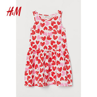 H&M童装女童连衣裙夏季法式田园风满印花朵纯棉无袖喇叭裙0870530 粉红色/花朵 110/56