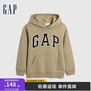 Gap男童冬季款LOGO宽松廓形运动卫衣872692儿童装休闲上衣 卡其色 160cm(XL)亚洲尺码