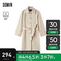 森马（Semir）风衣女长款收腰插肩袖翻领2024春宽松三防卡其色外套文艺 卡其50680 165/88A/L