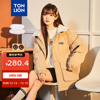 唐狮 TONLION棉衣女棉服外套仿羊羔毛连帽棉袄潮 核桃卡 M
