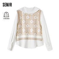 森马（Semir）长袖衬衫女大翻领雪纺衬衣短背心2024春两件 咖白色调00451 165/88A/L
