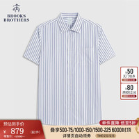 布克兄弟(BrooksBrothers)男士23牛津纺宽距领免烫条纹短袖修身正装衬衫 B435-亮蓝色 14H