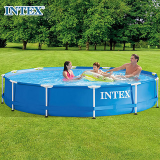 INTEX 新28210圆形管架水池 儿童玩具家庭戏水池别墅养鱼池366*76CM