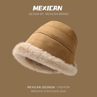 Mexican 稻草人 帽子女秋冬季加绒加厚保暖毛绒渔夫帽时尚护耳包头盆帽 毛绒保暖 均