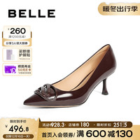 百丽时尚休闲高跟鞋女24春季真皮商场同款百搭单鞋3Y617AQ4 酒红色 36