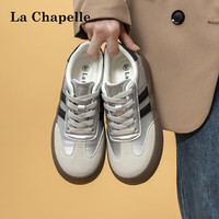 La Chapelle拉夏贝尔女鞋德训鞋女加绒冬百搭休闲小白鞋厚底复古运动鞋子女 银色 四季款 38