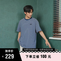 VANS范斯 男女短袖T恤夏季蓝白条纹日系风偏大一码 蓝白条纹 L