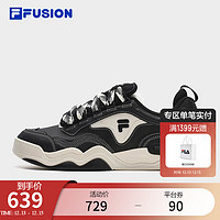 斐乐（FILA）FUSION斐乐潮牌男鞋KICK专业滑板鞋波浪底板鞋 黑/奶油白-BA 44.5