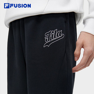 FILA FUSION斐乐潮牌针织长裤男时尚宽松加绒收口裤 深黑-BK 160/72A/XS