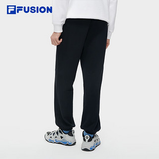 FILA FUSION斐乐潮牌针织长裤男时尚宽松加绒收口裤 深黑-BK 160/72A/XS