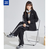 唐狮 TONLION女立领袖子织带摇粒绒外套阔腿裤套装WP 黑色 M
