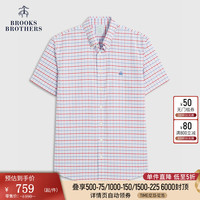 布克兄弟(BrooksBrothers)男士新牛津纺扣结领条纹免烫短袖休闲衬衫 1001-白色 S
