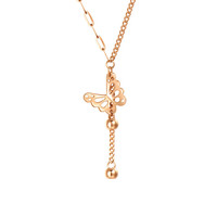 周大生蝴蝶18K金项链女玫吊坠可调节套链 18K玫瑰金蝴蝶套链