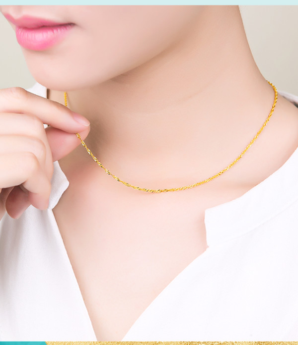 赛菲尔黄金项链女足金999.9水波纹锁骨粗细首饰金套链 约3.