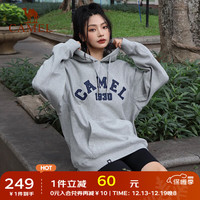 骆驼 CAMEL连帽卫衣女冬加绒保暖简约时尚中性复古连帽套头运动卫衣 L050，中花灰，男女同款 S