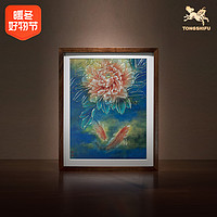 铜师傅 《牡丹锦鲤（桌面）》手工錾刻 铜雕画 书房办公室装饰画精致