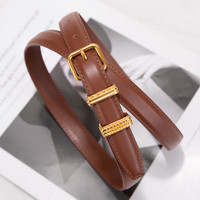 牛当家真皮腰带女细款针扣皮带头层牛皮复古装饰裤带 19mm咖色 100cm