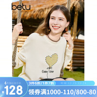 百图betu女装卫衣圆领落肩绣花图案宽松卫衣女2308T22 杏色 M