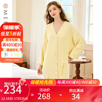 美标 MEIBIAO商场同款秋冬长袖半边绒睡袍可外穿保暖睡衣蝴蝶结睡裙家居服 黄色 均码L（适合90-150斤）