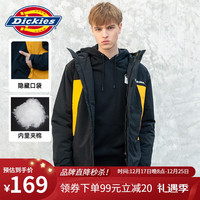 dickies棉服 印花撞色拼接连帽充棉厚外套 棉服男DK008136 黑色 L