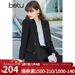 Betu 百图 女装休闲小西装女款通勤西服外套JD2101T29 黑色 S